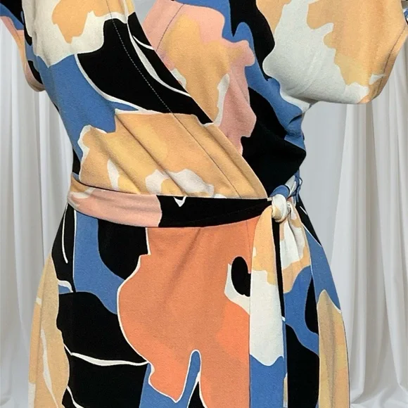 Nine West Feminine Foral Summer/Business Casual Dress Short Sleeve Wrap Tie Used - Picture 6 of 7